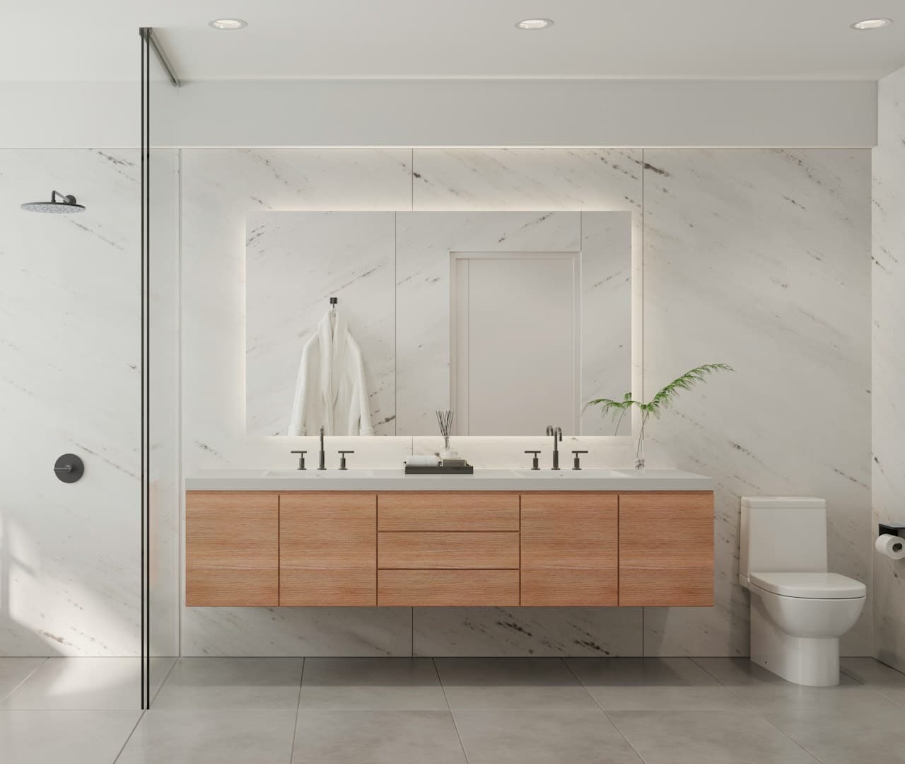 Bathroom after accessibility renovation — modern, barrier-free design